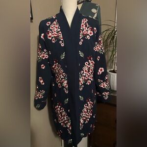 Soft Surroundings Navy Jacket with Pink Lining Detail embroidered flowers